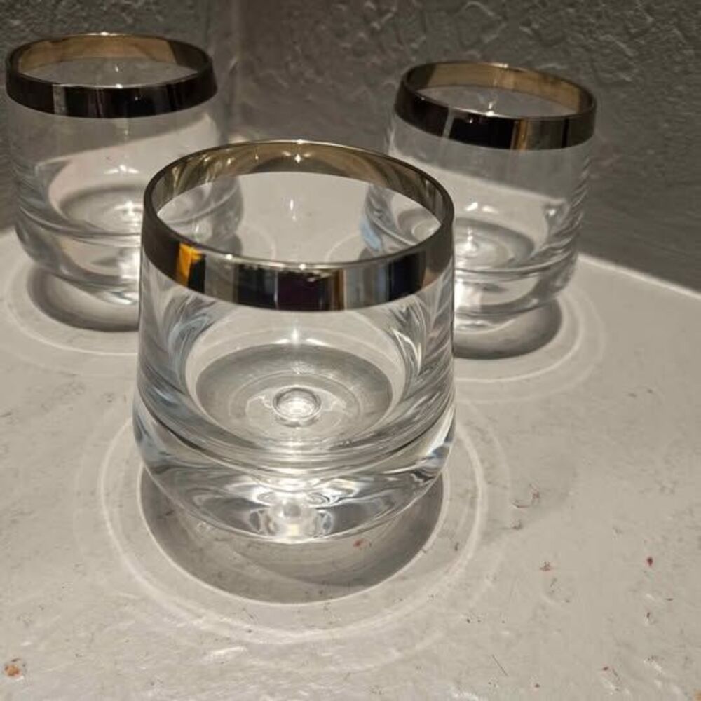 Set of 3 Weighted Bottom Wine Enthusiast Silver Rimmed Glasses